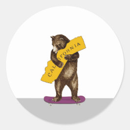 Pegatina Redonda Skateboard de California Bear Riding