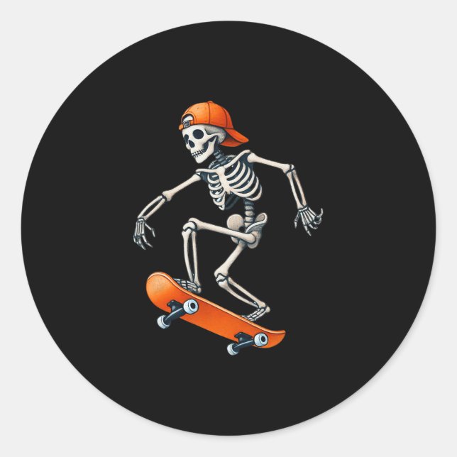 Pegatina Redonda Skateboard Skeleton Halloween Costume Funny Men Bo (Anverso)