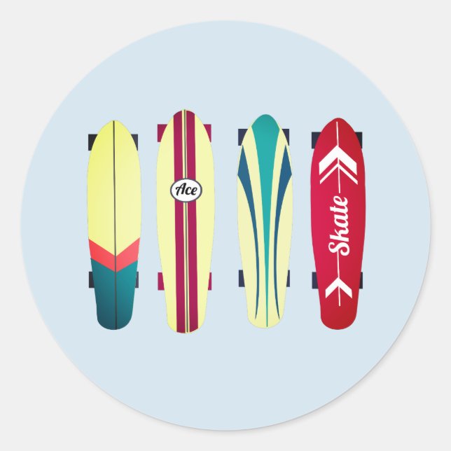 Pegatina Redonda Skateboard Vintage (Anverso)