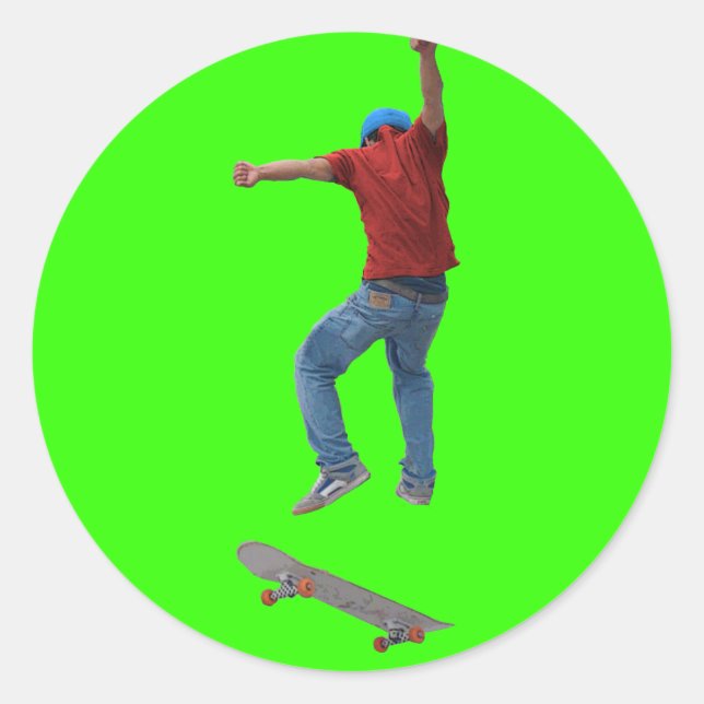 Pegatina Redonda Skateboarder consigue algo de Air Action Street Ku (Anverso)