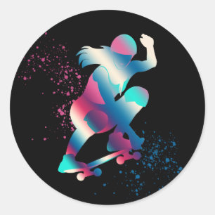 Pegatina Redonda Skateboarder femenino