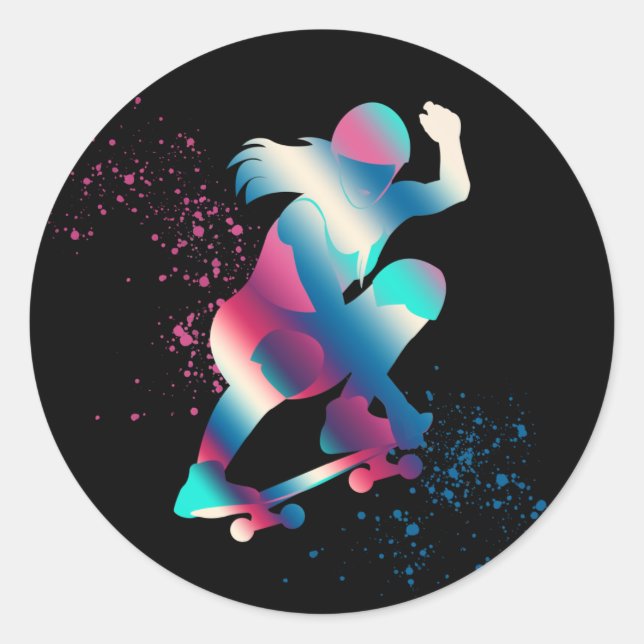 Pegatina Redonda Skateboarder femenino (Anverso)