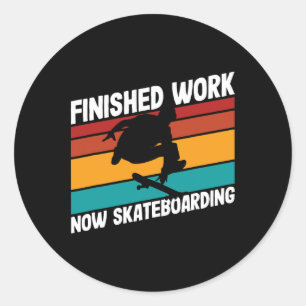Pegatina Redonda Skateboarder Terminó Trabajo Skateboarding Retro D
