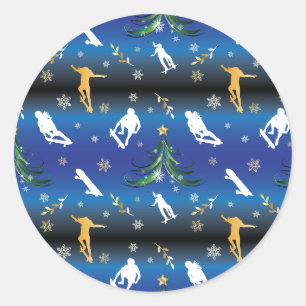 Pegatina Redonda Skateboarding Christmas Tree Skateboarder