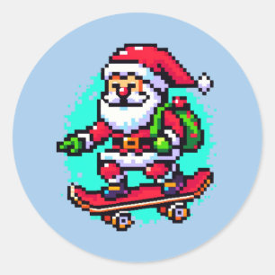 Pegatina Redonda Skateboarding Santa - Diseño artístico de Fun Pixe