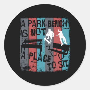 Pegatina Redonda Skateboarding - Skateboarder Funny Park Bench