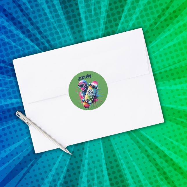 Pegatina Redonda Skateboarding Skater Feliz Cumpleaños Monograma Gr (Subido por el creador)