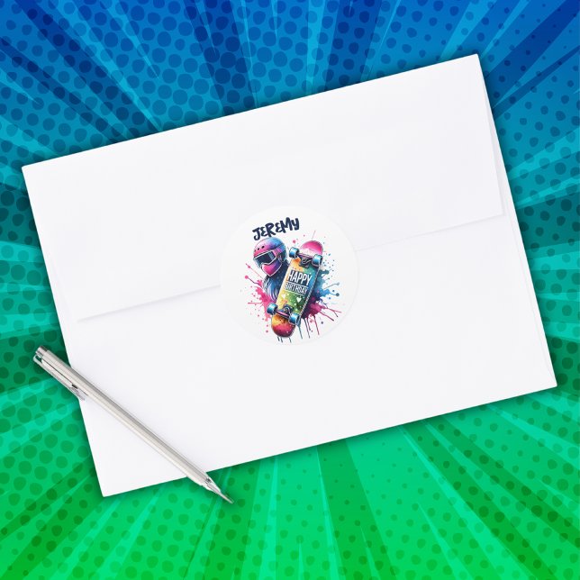 Pegatina Redonda Skateboarding Skater Happy Birday Monograma | (Subido por el creador)