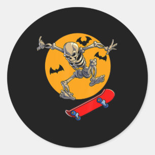 Pegatina Redonda Skateboarding Skeleton Hombres Skater Skateboard