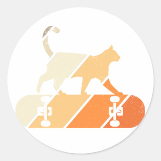 Pegatina Redonda Skater Cat Primo Walk Skateboard