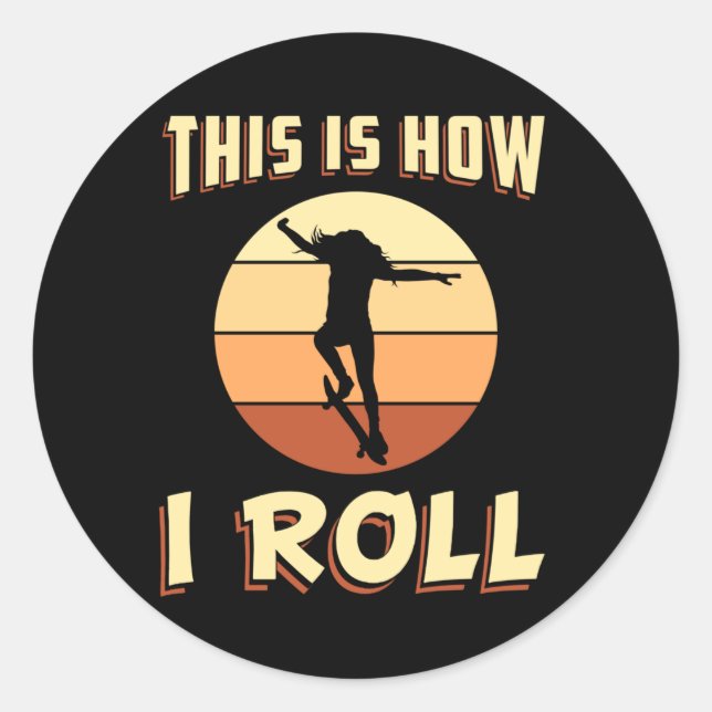 Pegatina Redonda Skater Chica Sk8 Skateboard Skateboard Retro Gift  (Anverso)