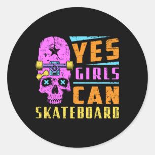 Pegatina Redonda Skater Chica Skateboard Skate Sk8 Gift Idea