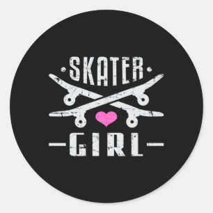 Pegatina Redonda Skater Chica Skateboard Skateboard Skate Gift Idea