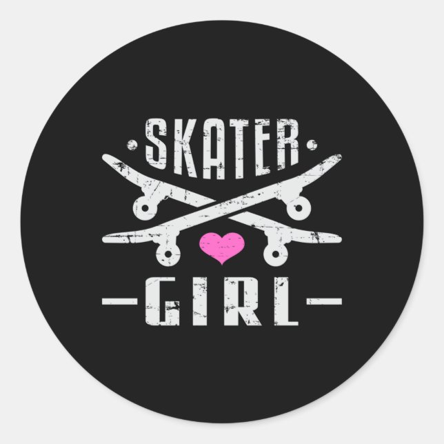 Pegatina Redonda Skater Chica Skateboard Skateboard Skate Gift Idea (Anverso)