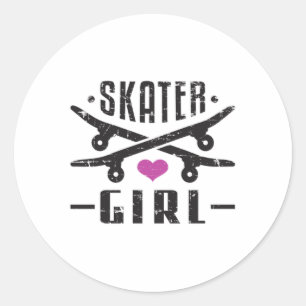 Pegatina Redonda Skater Chica Skateboard Skateboard Skate Sk8 Skate
