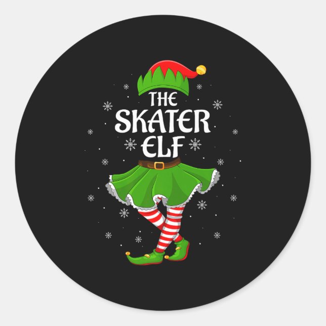 Pegatina Redonda Skater Elf Christmas Family Girls Women Elf Squad  (Anverso)