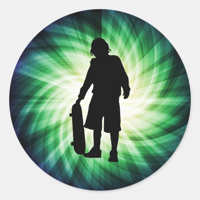 Pegatina Redonda Skater; Skateboard (Anverso)