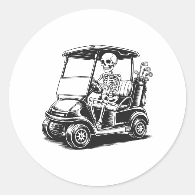 Pegatina Redonda Skeletal Golfer Skull Jugando Golf (Anverso)