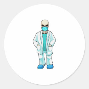 Pegatina Redonda Skeleton as Doctor with Face mask