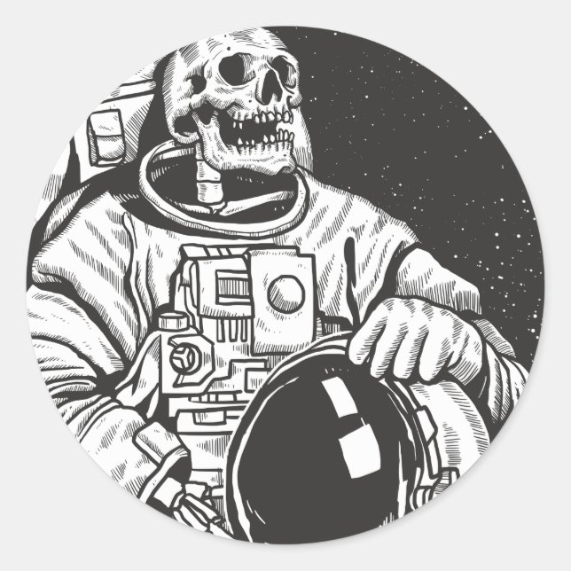 Pegatina Redonda Skeleton Astronauta Spooky Skull (Anverso)