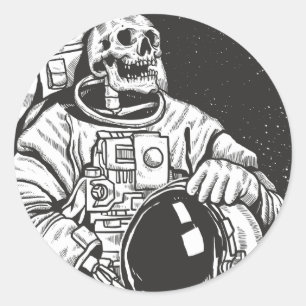 Pegatina Redonda Skeleton Astronauta Spooky Skull