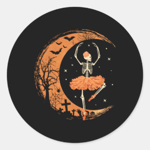 Pegatina Redonda Skeleton bailando Ballet Ballet Dance Halloween