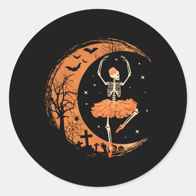 Pegatina Redonda Skeleton bailando Ballet Ballet Dance Halloween (Anverso)