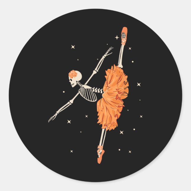 Pegatina Redonda Skeleton bailando Ballet Ballet Dance Halloween (Anverso)