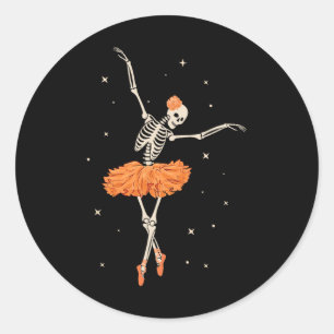 Pegatina Redonda Skeleton bailando Ballet Ballet Dance Halloween