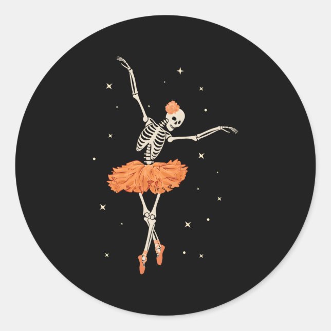 Pegatina Redonda Skeleton bailando Ballet Ballet Dance Halloween (Anverso)