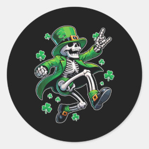 Pegatina Redonda Skeleton bailando Leprechaun San Patricio
