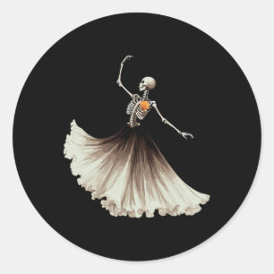 Pegatina Redonda Skeleton Ballerina Ballet Dance Halloween Mujeres 