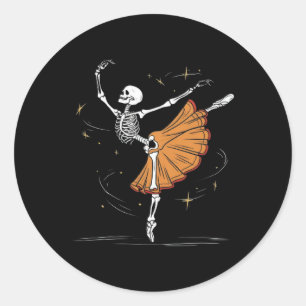 Pegatina Redonda Skeleton Ballerina Dance Halloween
