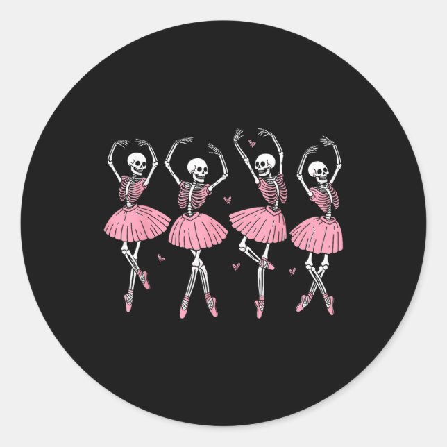 Pegatina Redonda Skeleton Ballerinas Ballet Dance Cute Chica Hallow (Anverso)