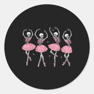 Pegatina Redonda Skeleton Ballerinas Ballet Dance Cute Chica Hallow