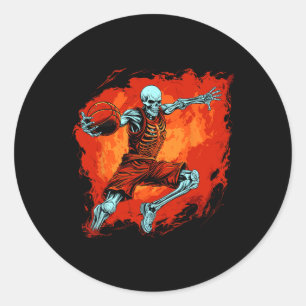 Pegatina Redonda Skeleton Basketball Player Halloween Spooky