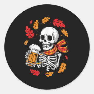 Pegatina Redonda Skeleton Beer Beer Funny Halloween Otoño