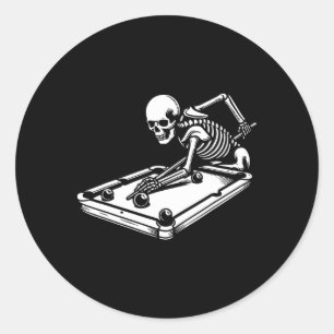 Pegatina Redonda Skeleton Billiards Halloween Pool Snooker Billiard