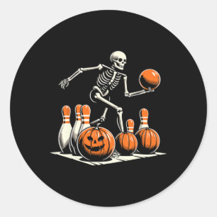 Pegatina Redonda Skeleton Bowling Player Funny Bowler Halloween