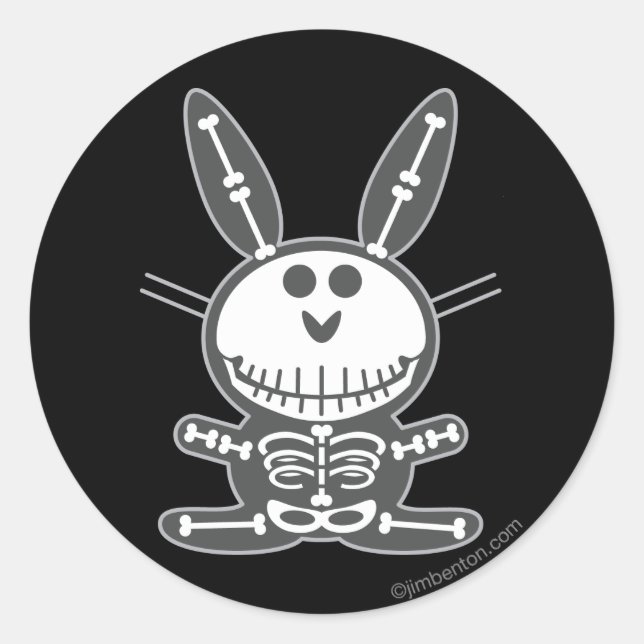 Pegatina Redonda Skeleton Bunny (Anverso)
