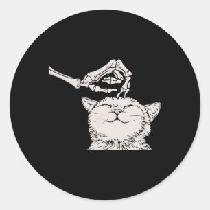 Pegatina Redonda Skeleton Cat Hand Lazy Halloween disfraz Guay Bone