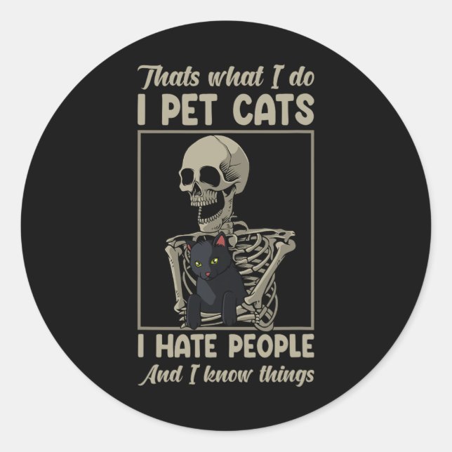 Pegatina Redonda Skeleton Cat Kitten Lover Grumpy Skull Mascota O (Anverso)