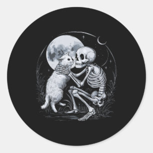 Pegatina Redonda Skeleton Cat Skull Kitty Cute Gótico Halloween Cos