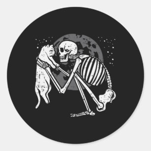 Pegatina Redonda Skeleton Cat Skull Kitty Cute Gótico Halloween Hom