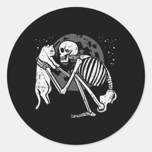 Pegatina Redonda Skeleton Cat Skull Kitty Cute Gótico Halloween Hom