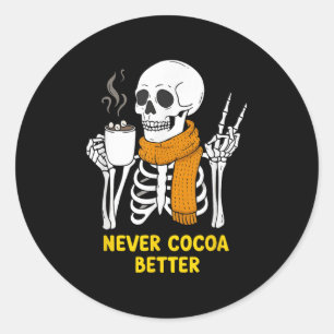 Pegatina Redonda Skeleton Chocolate caliente Halloween Cosy Vibes d