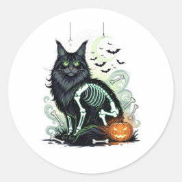 Pegatina Redonda Skeleton Coon - Maine Coon Halloween