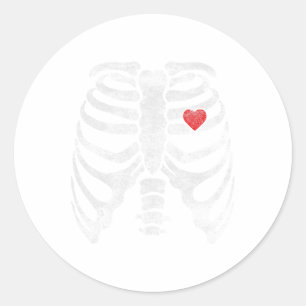 Pegatina Redonda Skeleton Corazón Rib Cage Rayos X Niños adultos Di