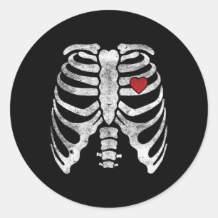 Pegatina Redonda Skeleton Corazón Rib Cage Rayos X Niños adultos Di