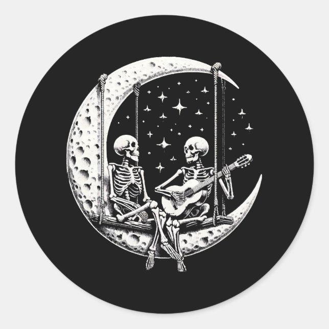 Pegatina Redonda Skeleton Couple Moon Guitar (Anverso)